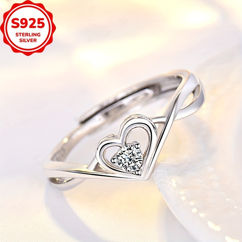 925 Sterling Silver Heart Shaped Ring with Adjustable Closure